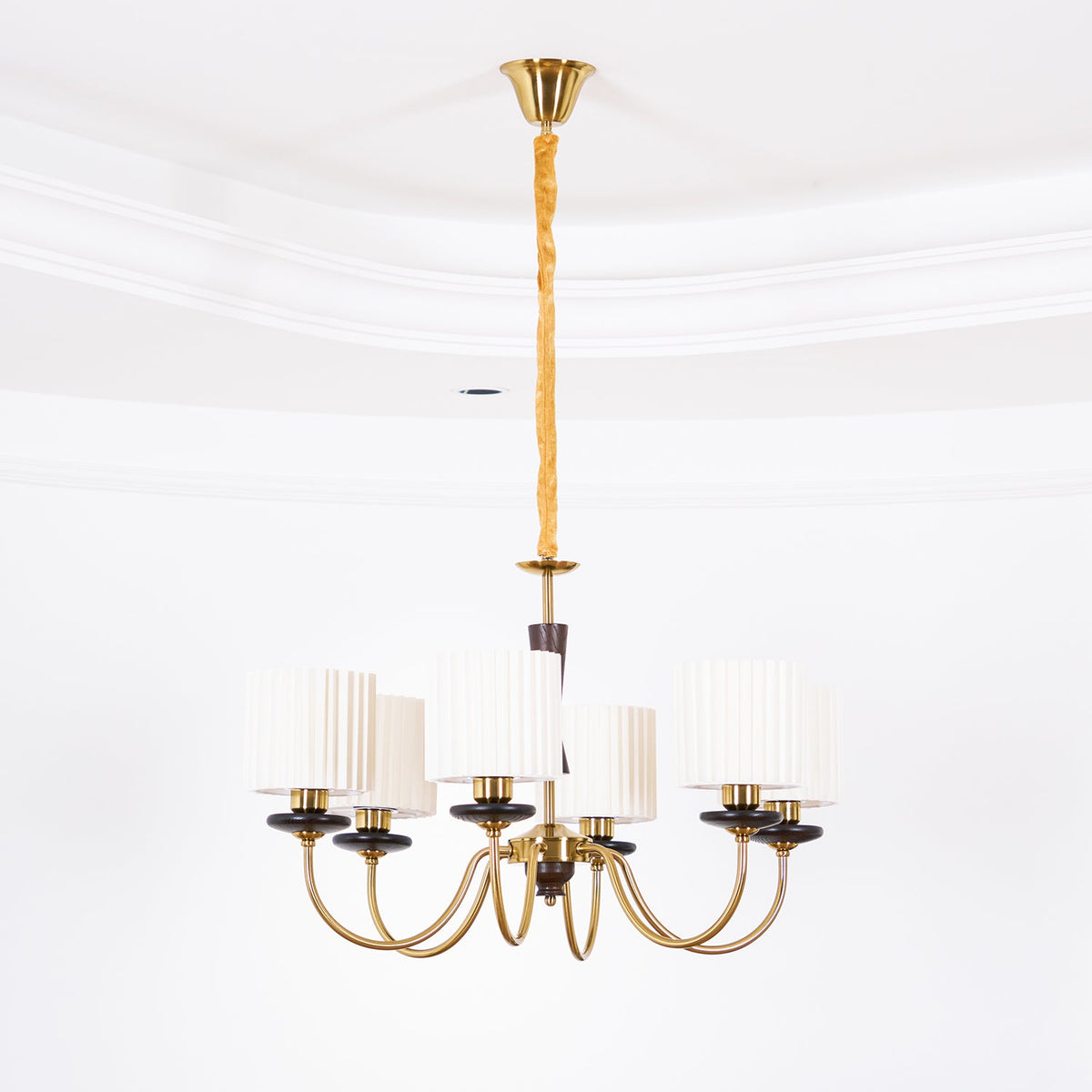 Halvard Pleated Shade Walnut Chandelier