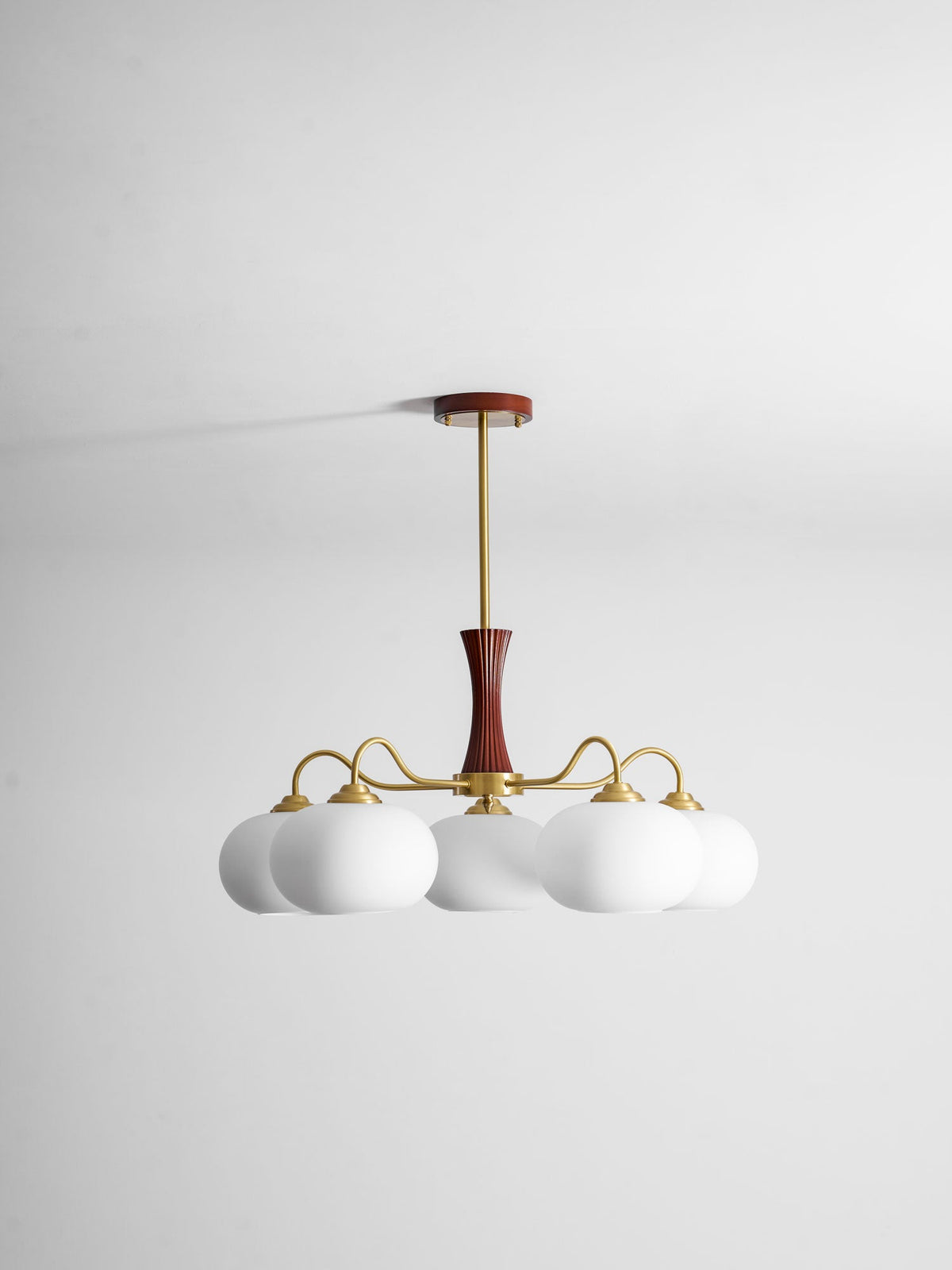 Kaki Brass and Wood Chandelier