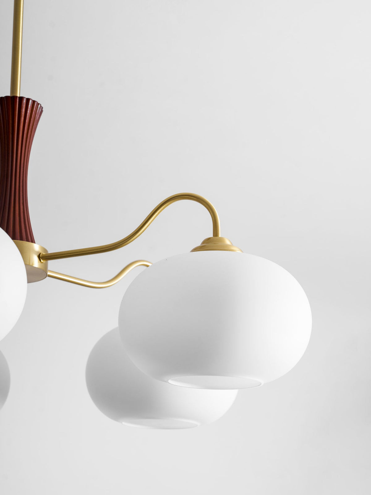 Kaki Brass and Wood Chandelier