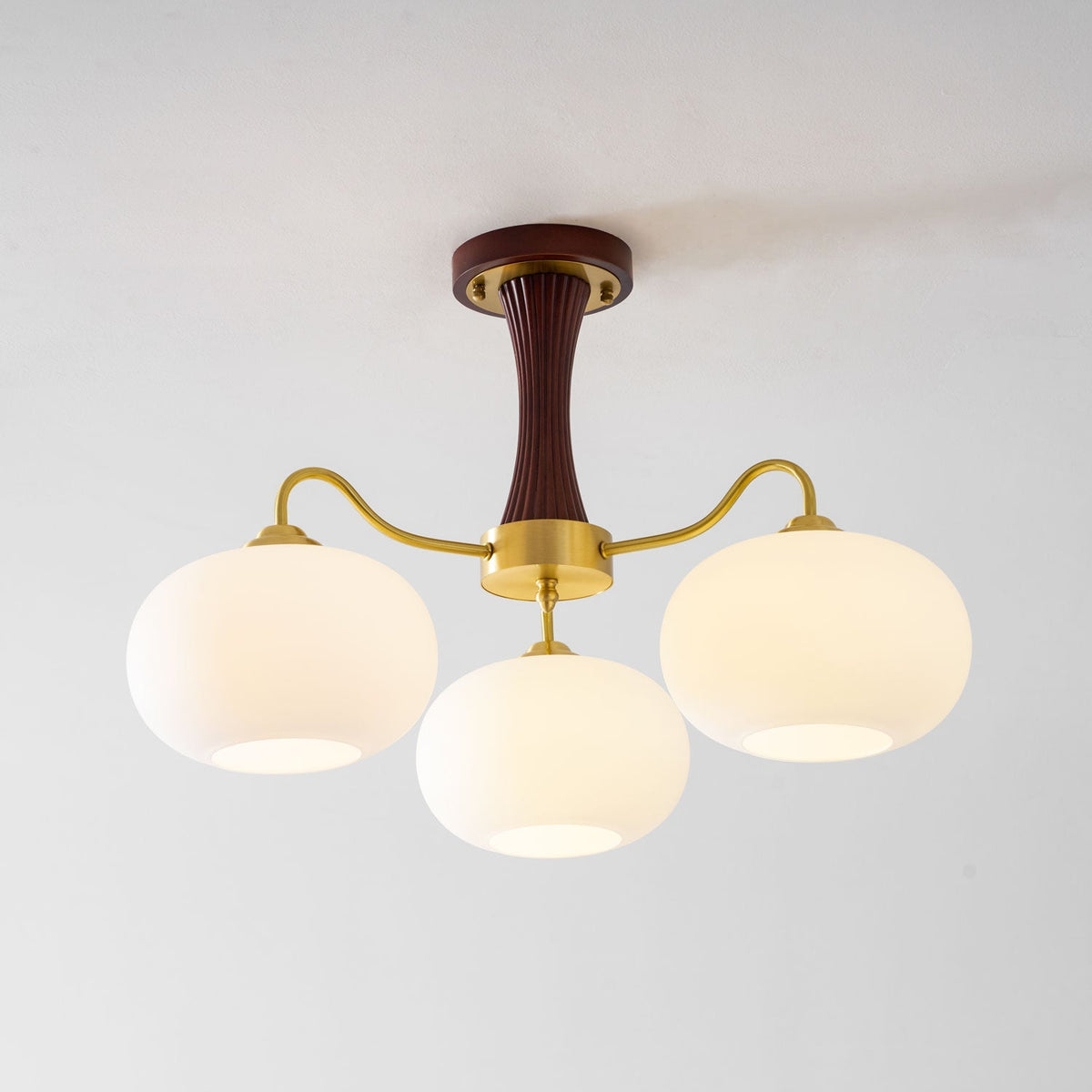 Kaki Brass and Wood Chandelier