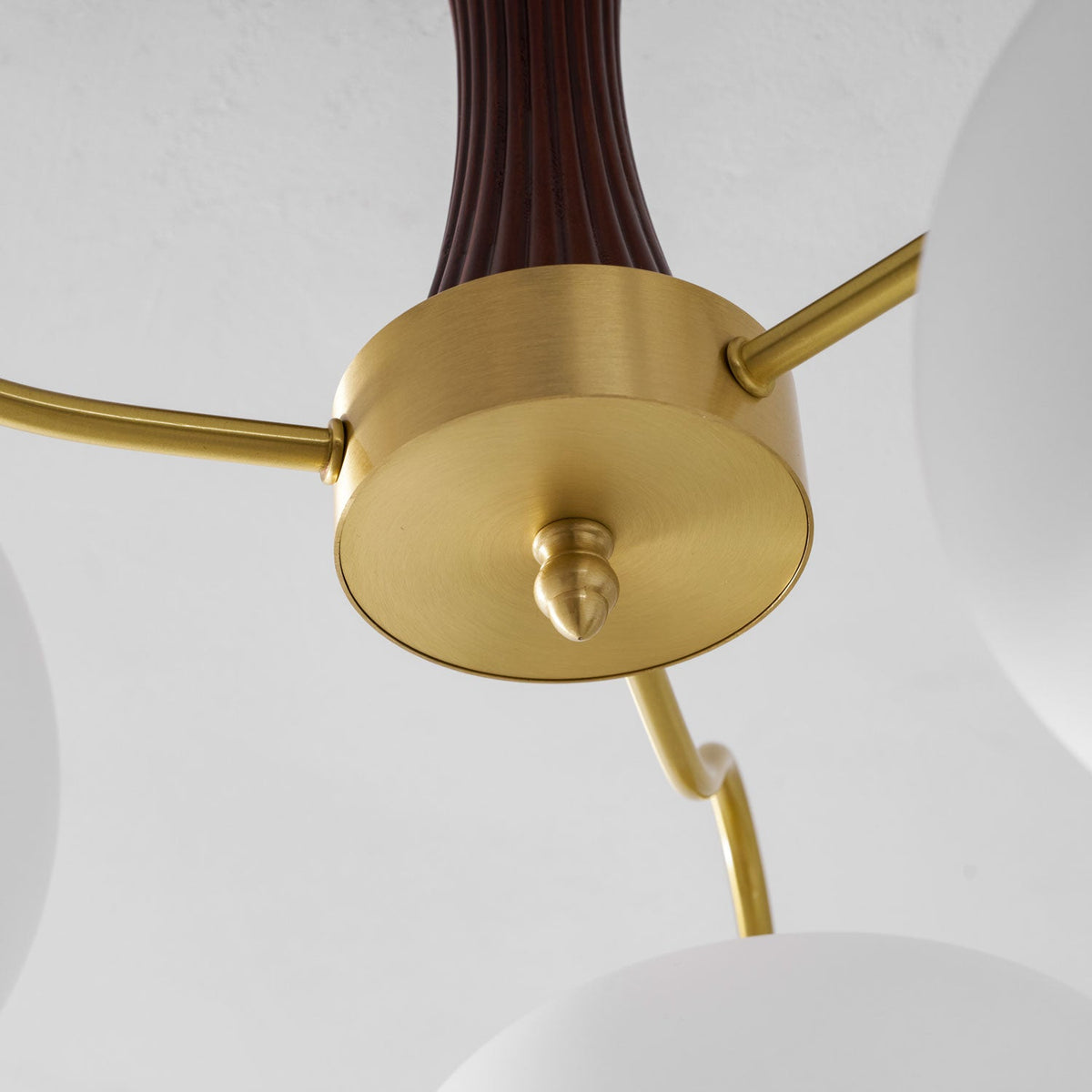 Kaki Brass and Wood Chandelier