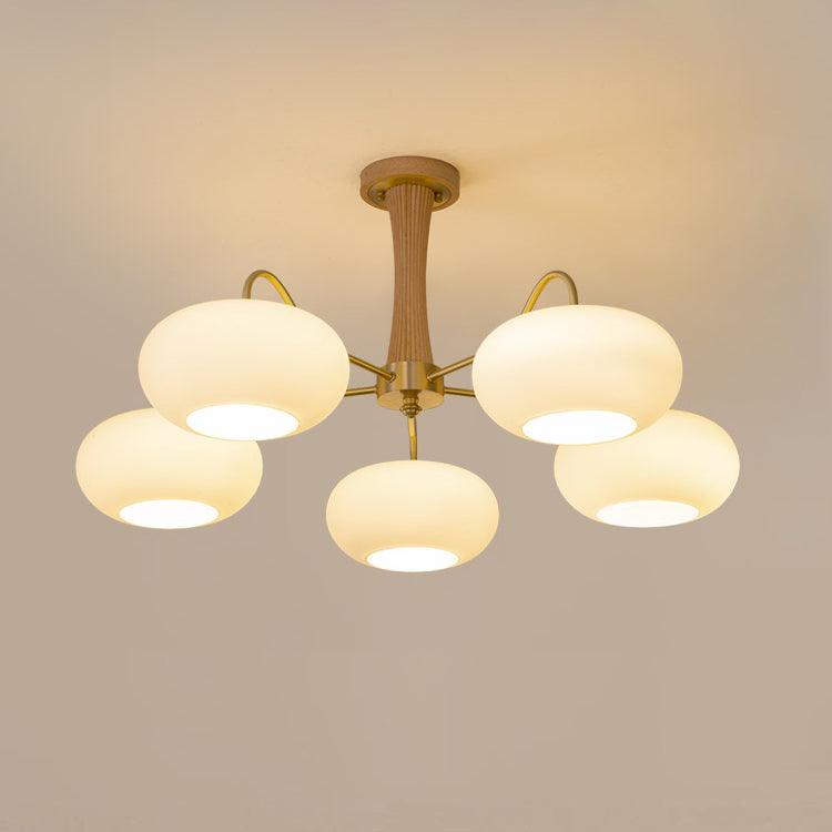 Kaki Brass and Wood Chandelier