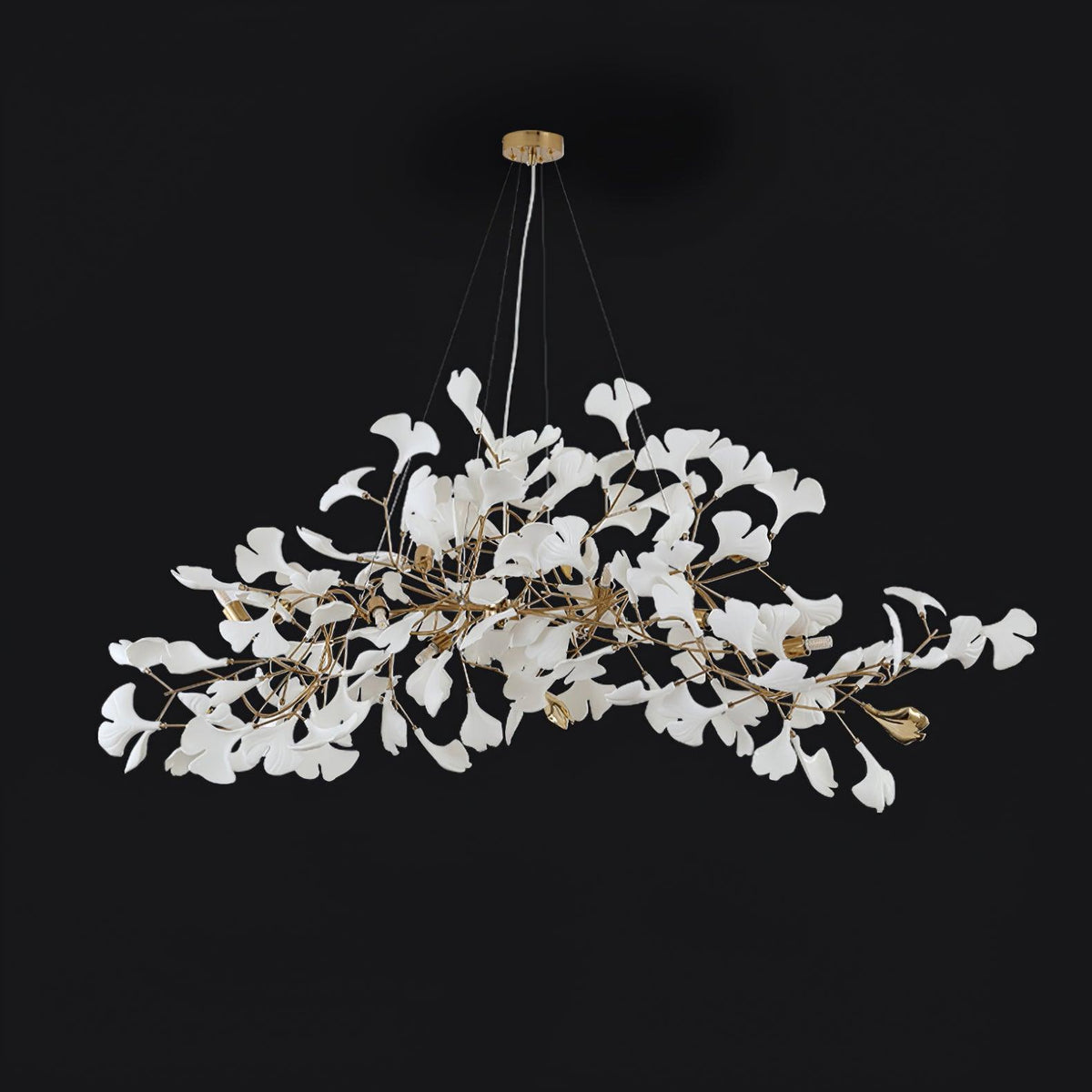 Icho Porcelain Ginkgo Leaf Linear Brass Chandelier