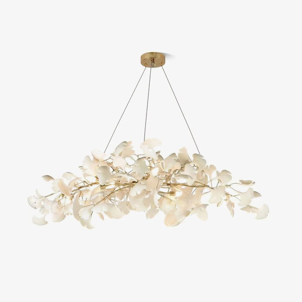 Icho Porcelain Ginkgo Leaf Linear Brass Chandelier