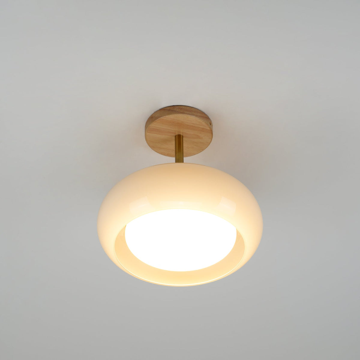 Disca Bauhaus Glass Disc Wood Ceiling Light
