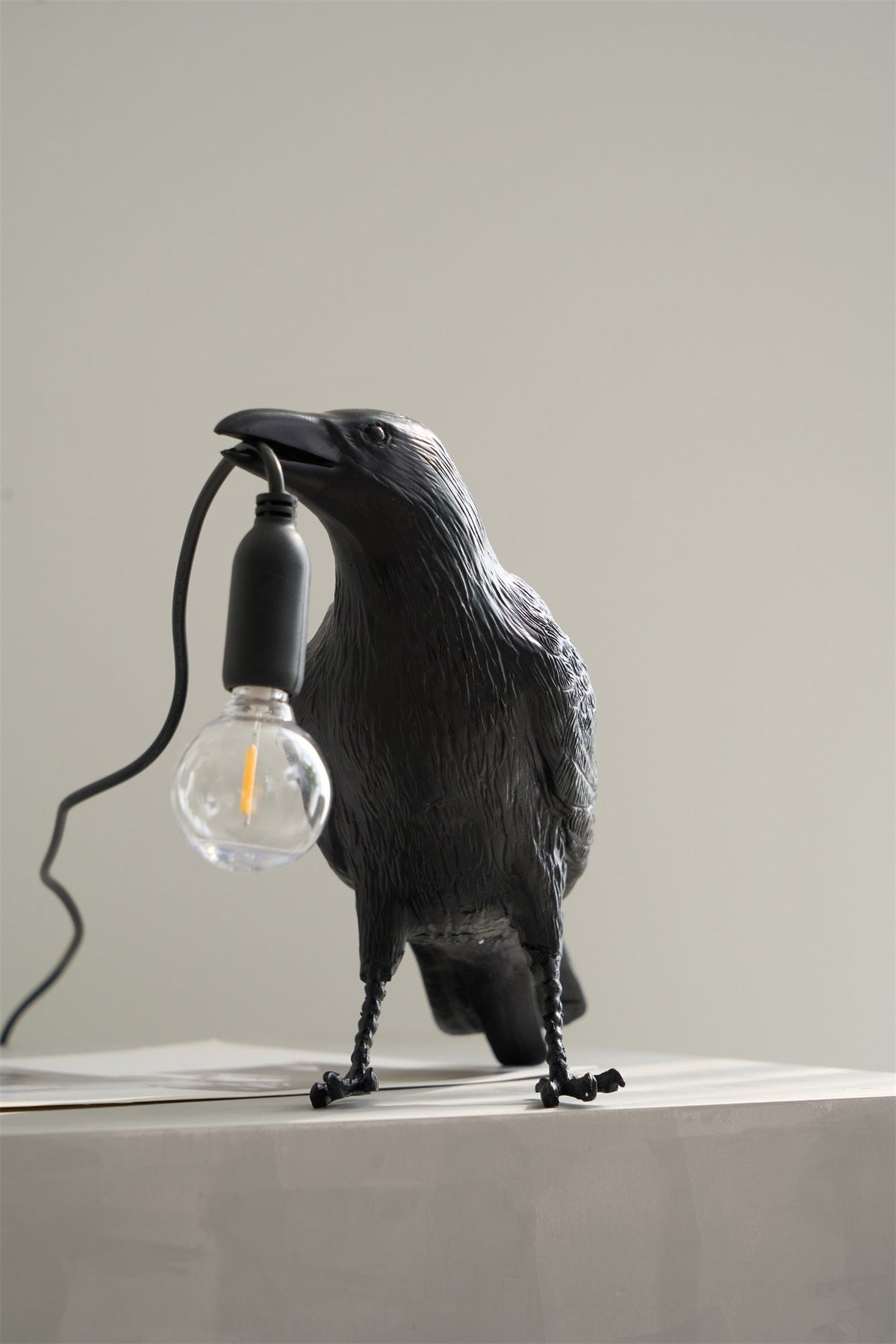 Corbeau Resin Raven Sculpture Edison Bulb Table Lamp