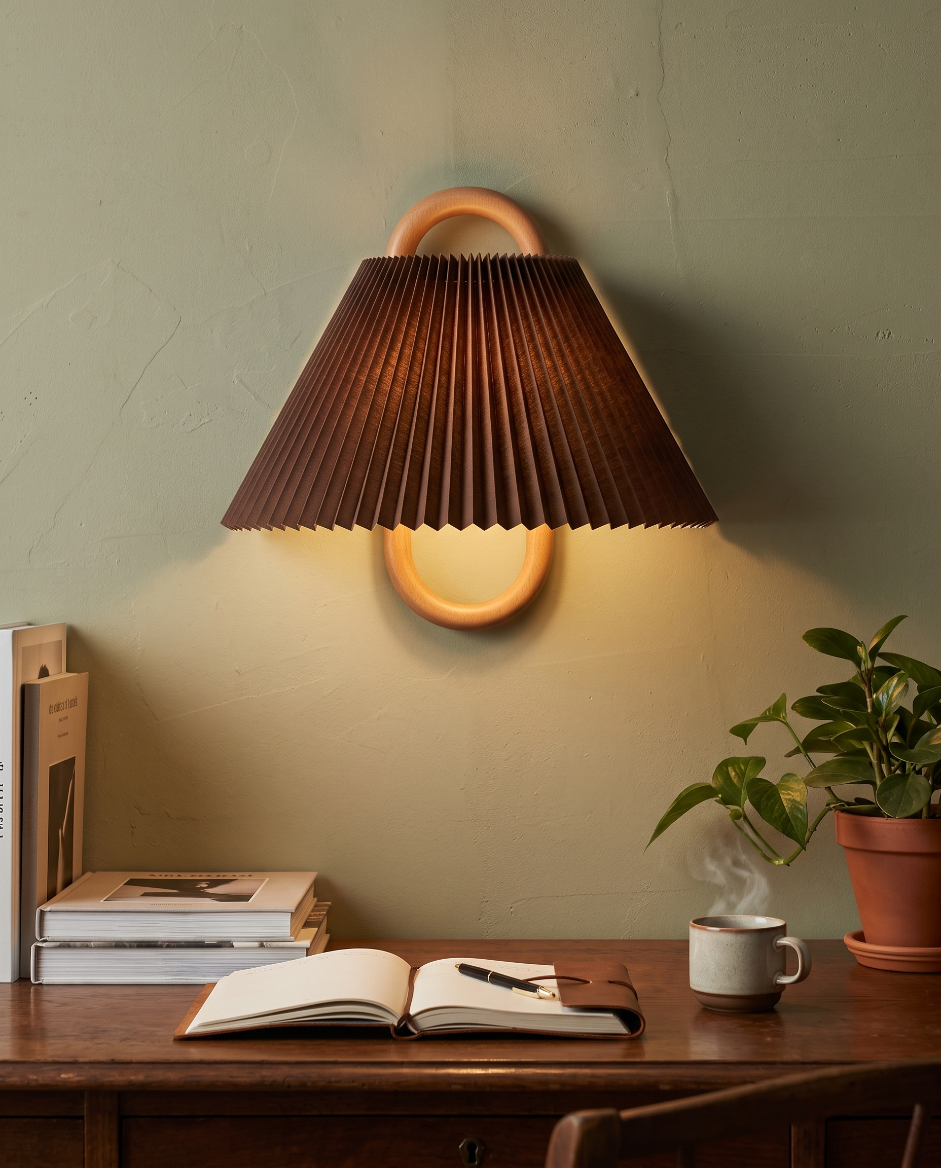 Aspen Wood Wall Sconce Coffee Pleated - home office