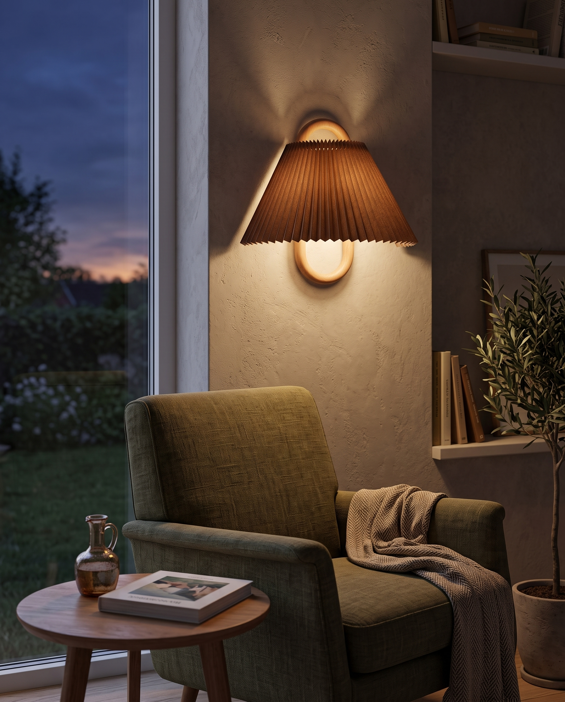 Aspen Wood Wall Sconce Coffee Pleated - living room