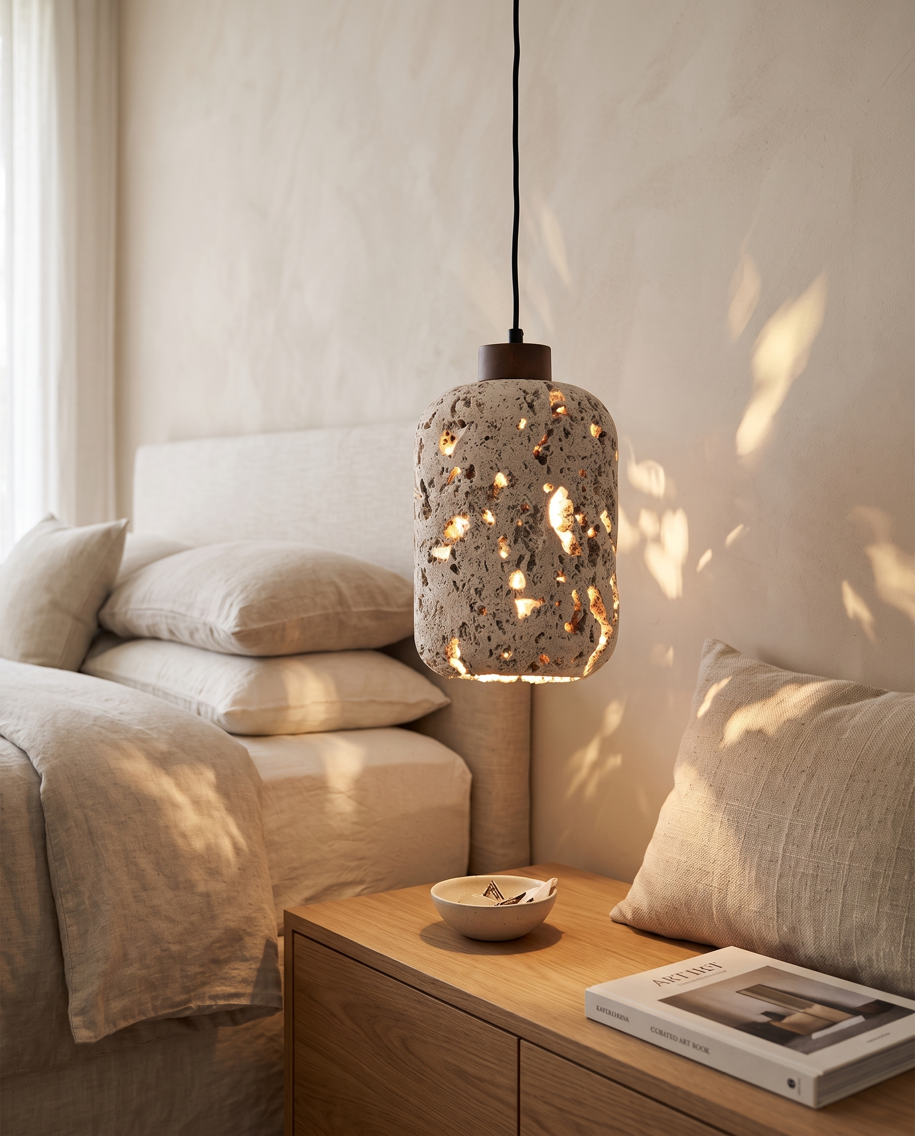 Botte Travertine Pendant Light as a bedside pendant