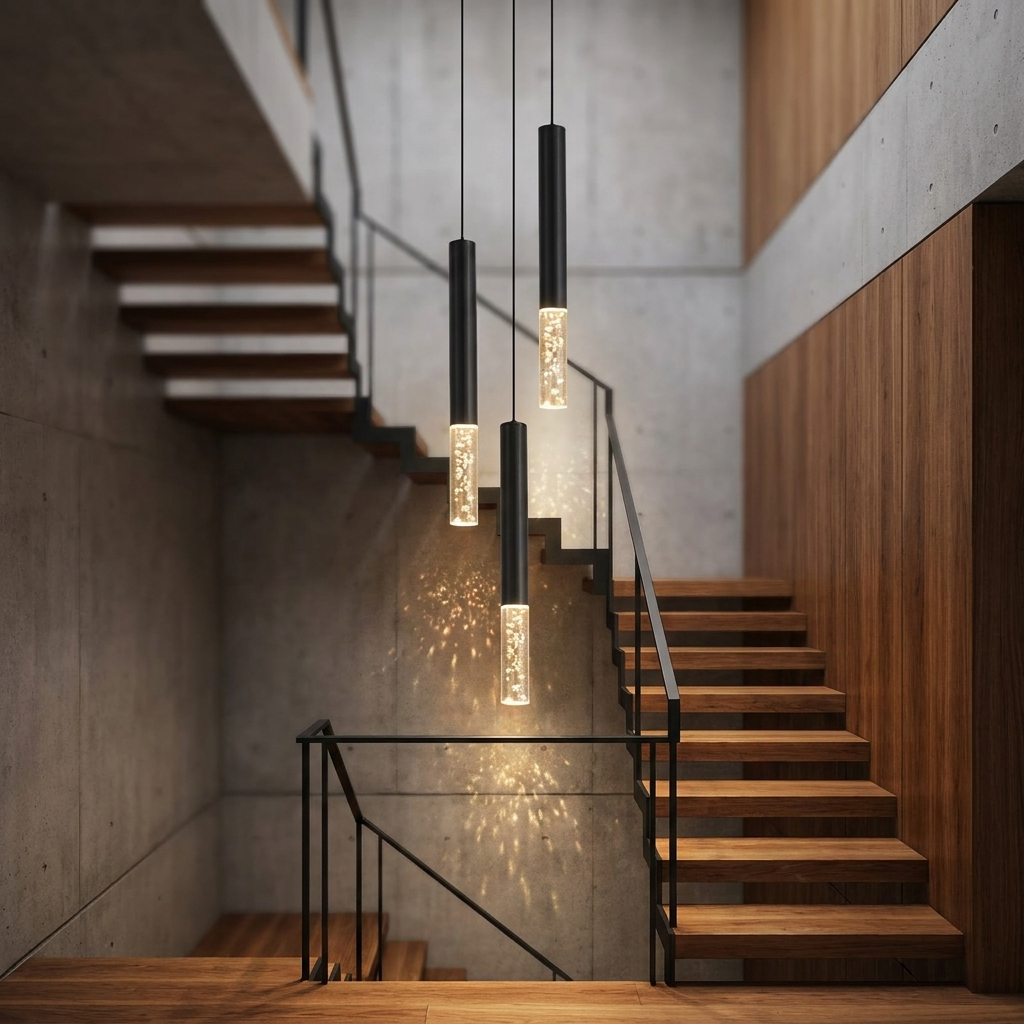 Asta Pendant (Bubble) trio over a staircase