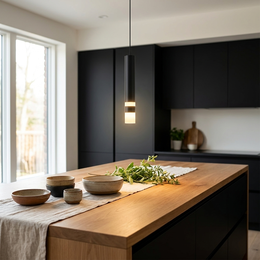 Asta Pendant (Black & White) over a kitchen island