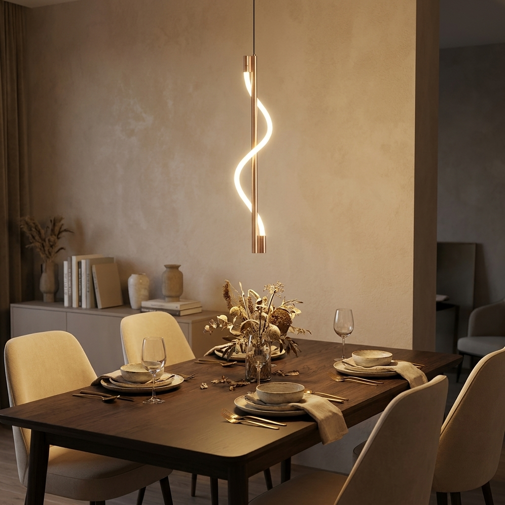 Spirale Rope Pendant (Copper) over a dining table