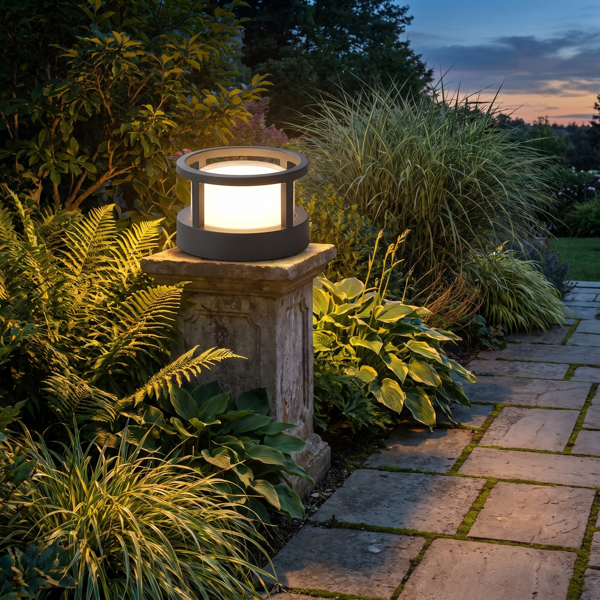Castel bollard lantern on a garden pillar