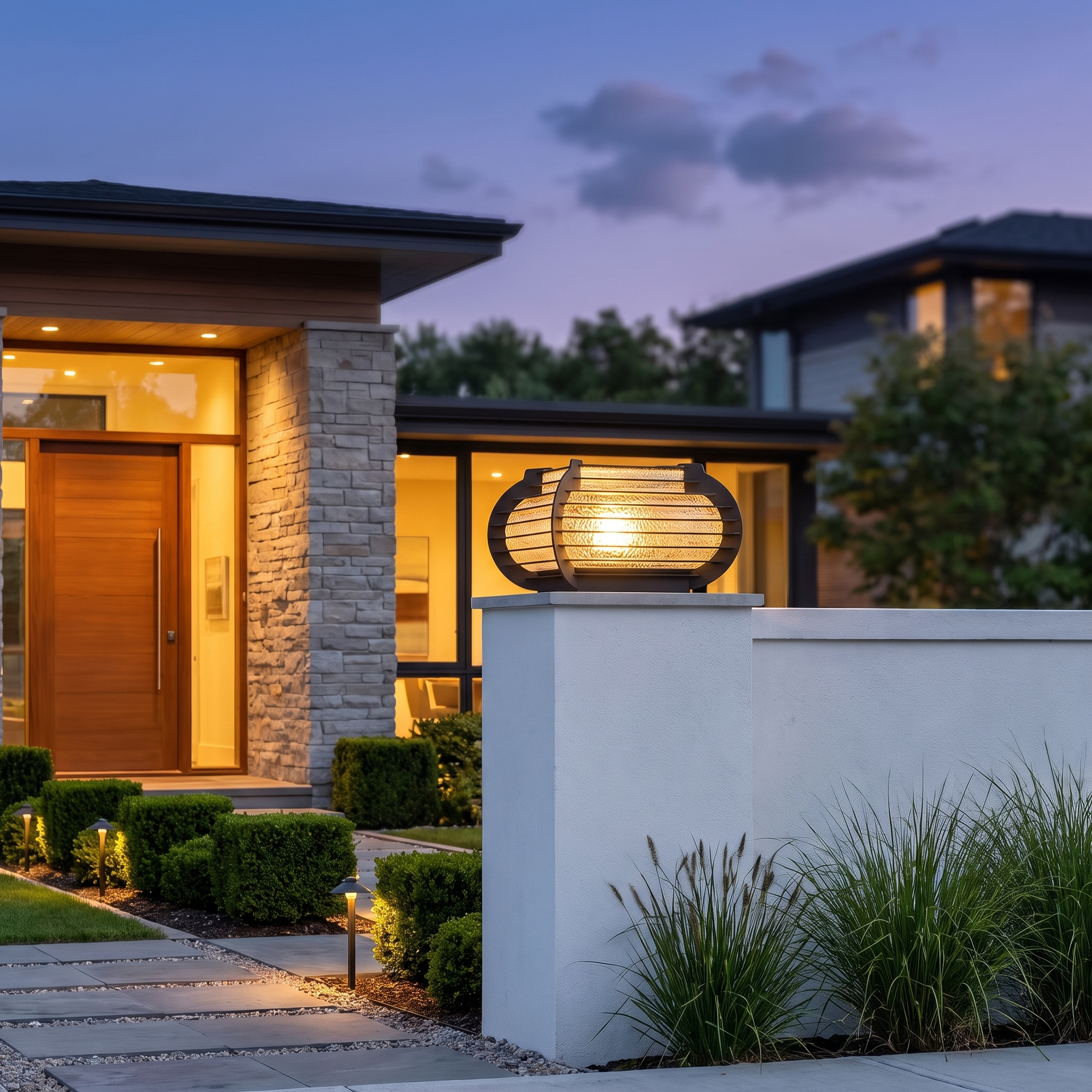 Manor oval slatted outdoor post light on a fence pillar
