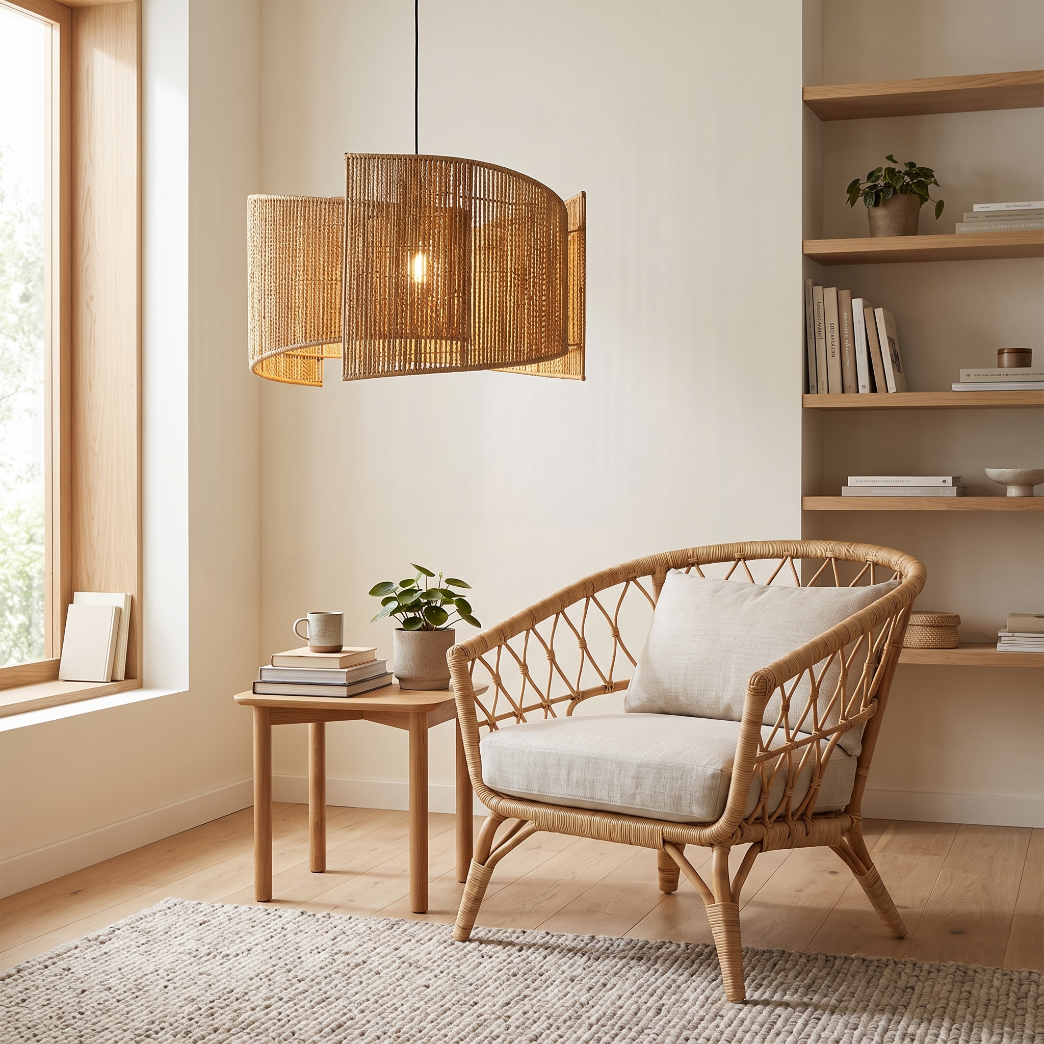 Marlo Rattan Woven Pendant Yellow-Brown lifestyle