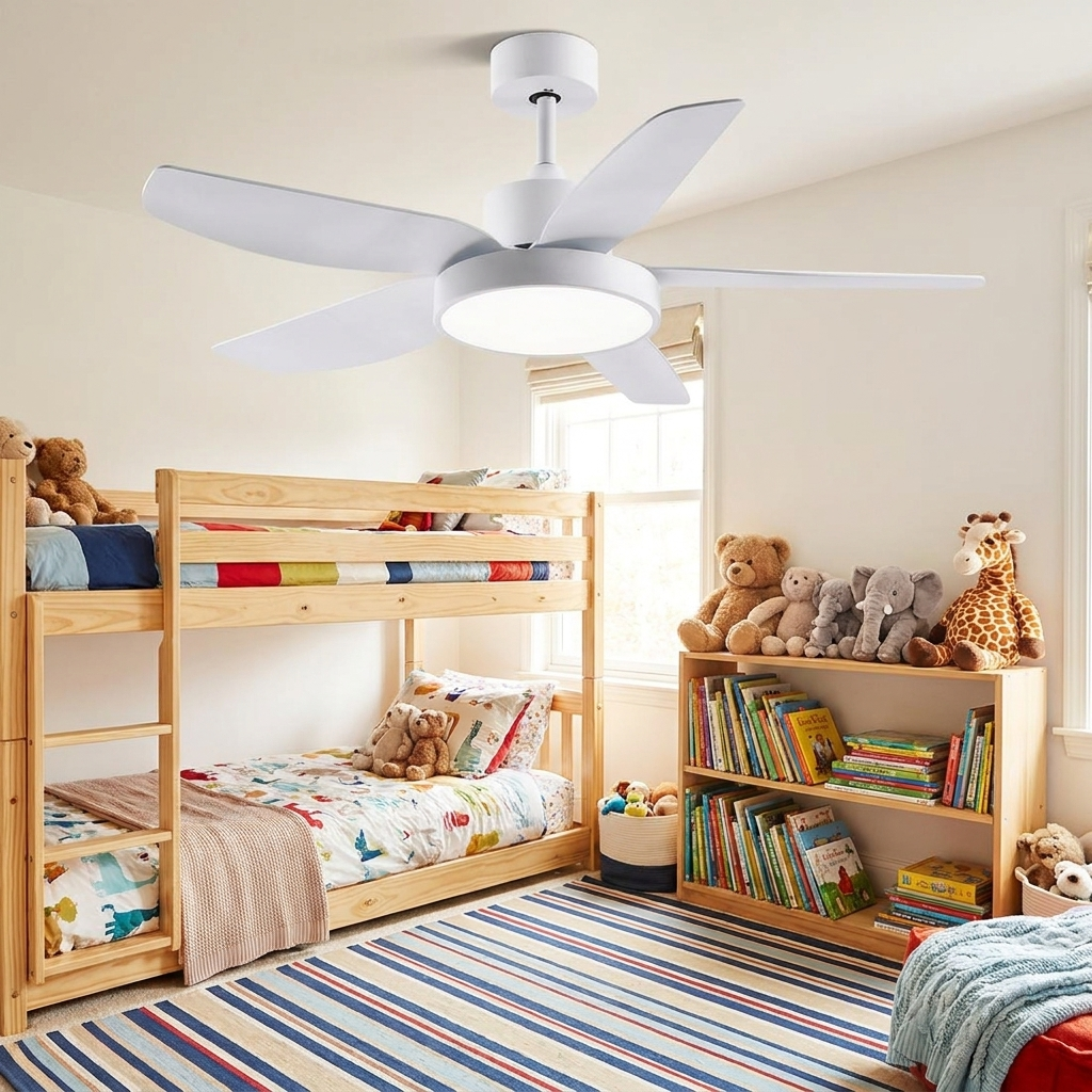 Galene white downrod ceiling fan light in a cheerful children&