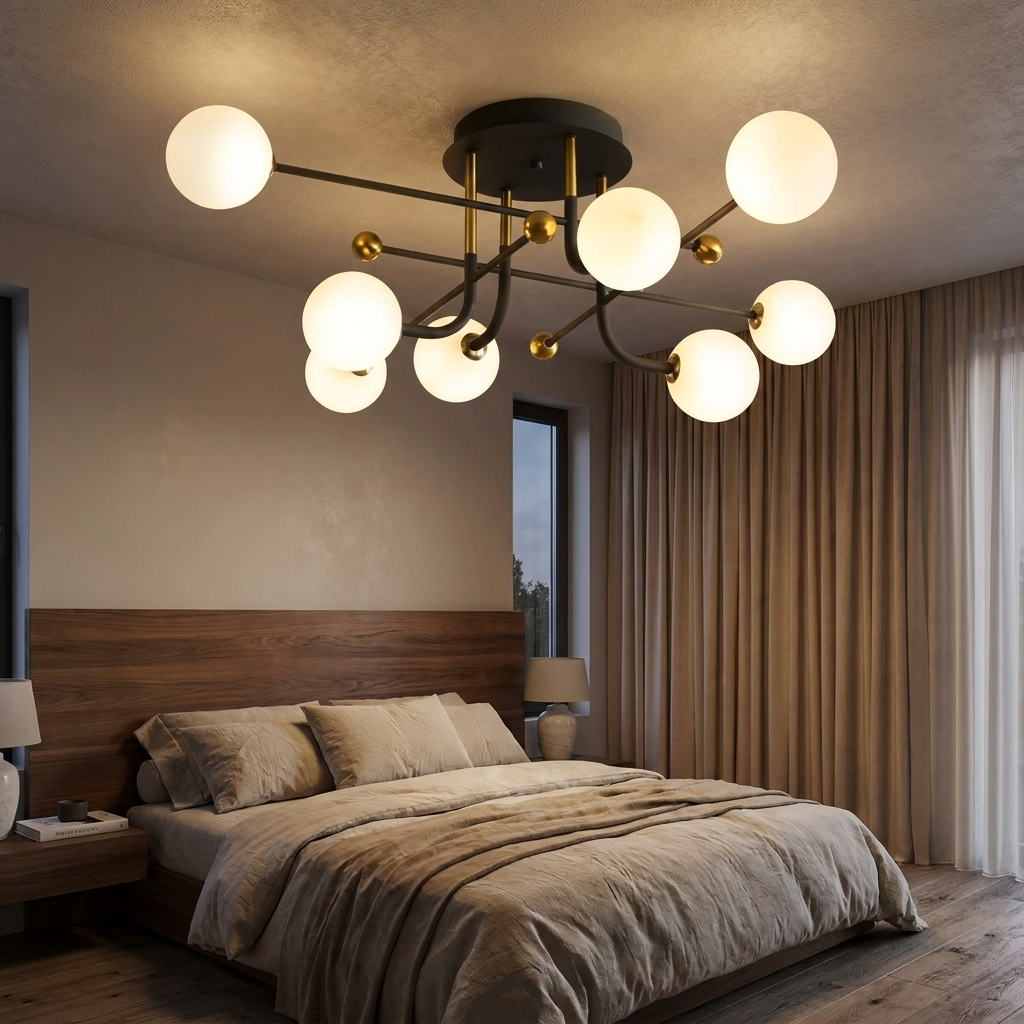 Vesta sputnik globe semi flush ceiling light in a modern bedroom