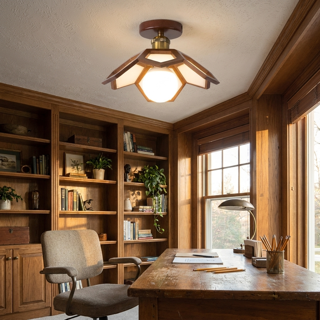 Maelle walnut wood lotus ceiling light in a quiet home study