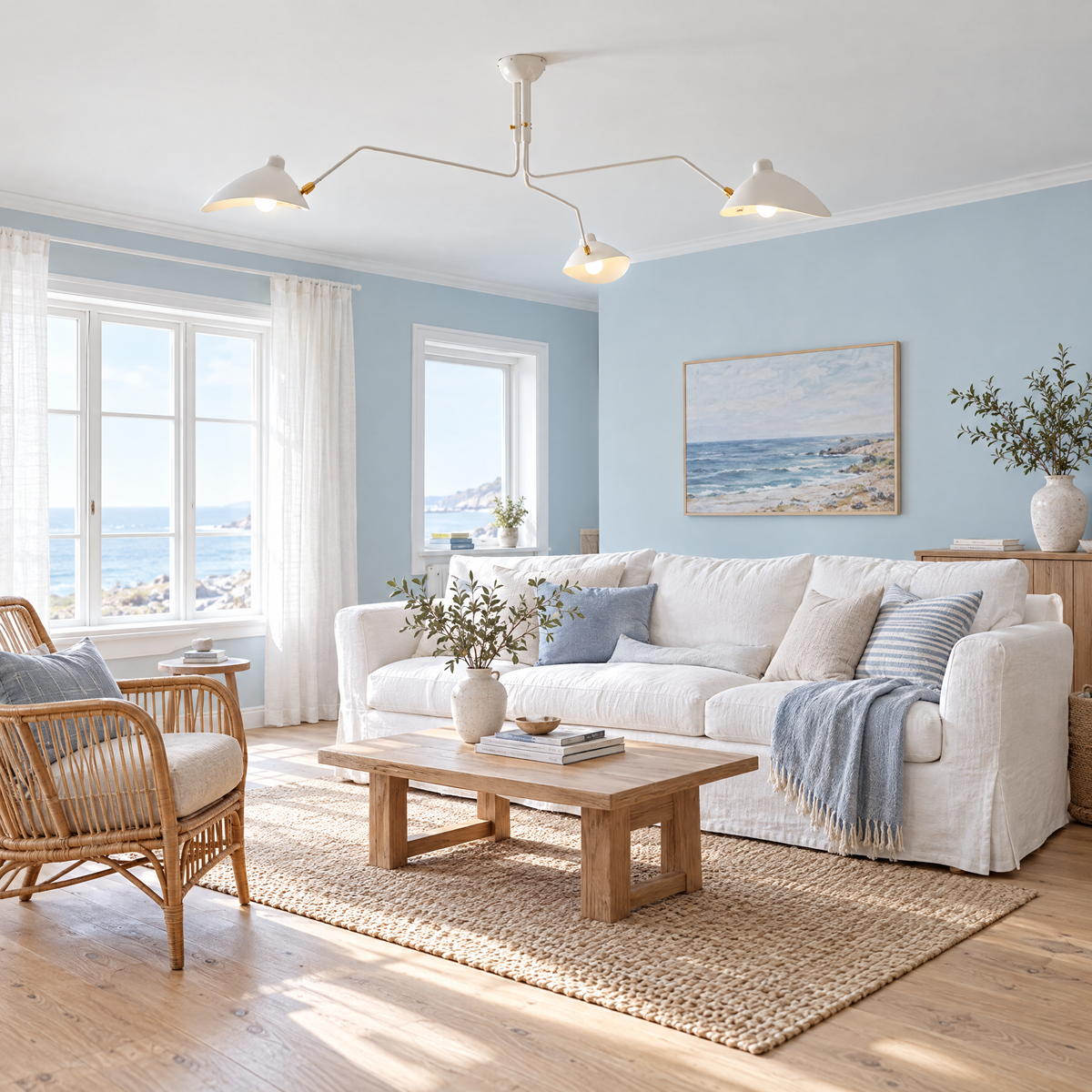 Trio Multi Arm Spider Ceiling Light in White in a coastal living room