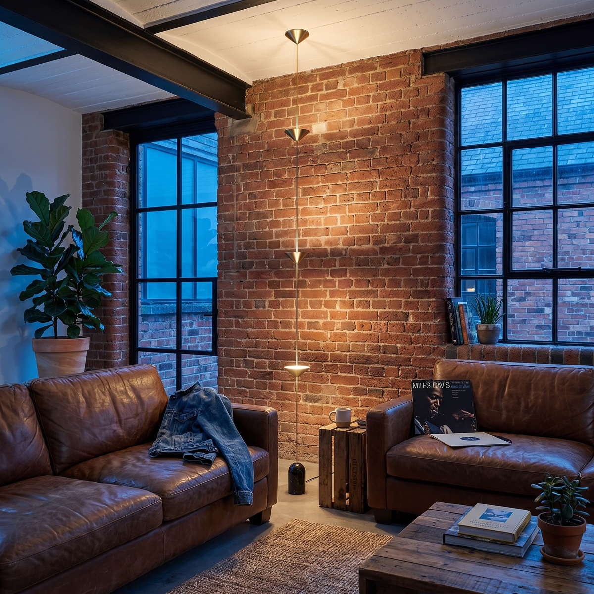 Soreluna 3 Lights floor to ceiling LED floor lamp in an industrial loft living room