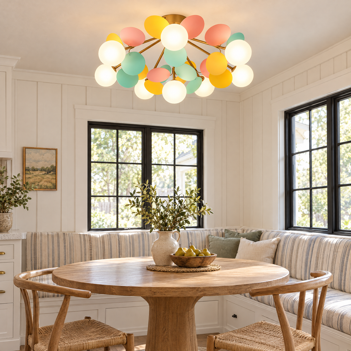 Macaron ceiling light in multicolor, ⌀29.5" x H11", in a Nashville modern farmhouse breakfast nook