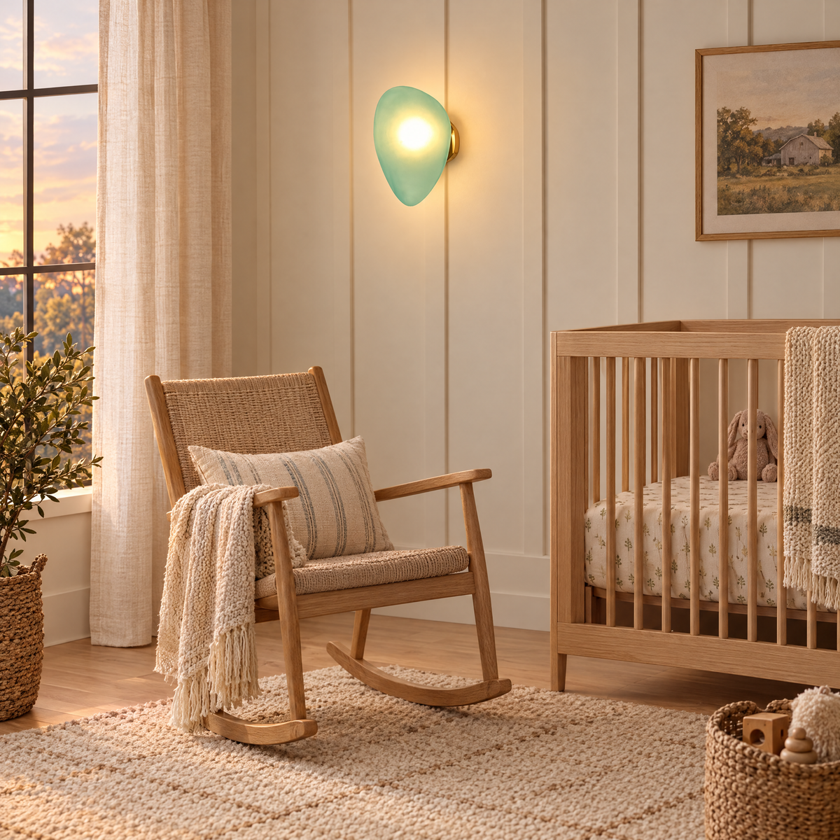 Opaline wall sconce in Green & Gold, shape ∅7.8" x H11.8" in a Nashville modern farmhouse nursery
