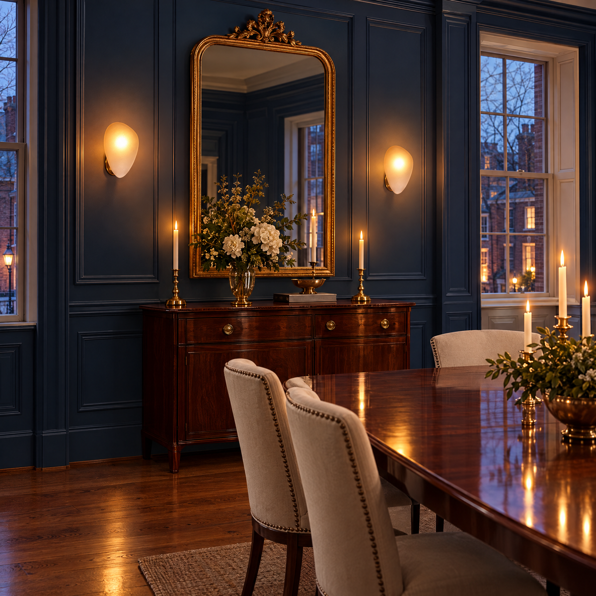Opaline wall sconce in Amber & Gold, shape ∅7.8" x H11.8" in a Boston Georgian townhouse dining room
