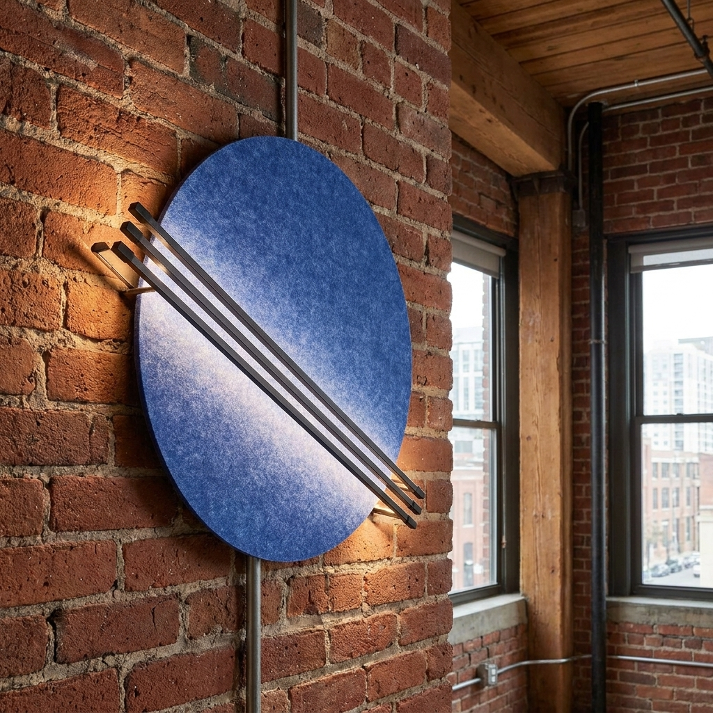 Aurore blue wall sconce on a brick wall of a downtown loft apartment