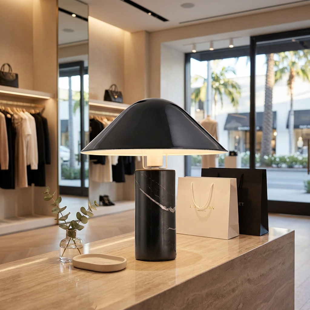 Pietra table lamp on a reception desk in a boutique