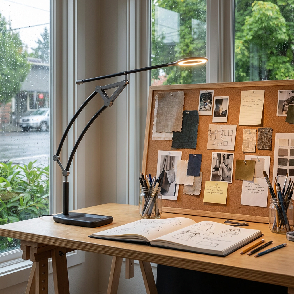 Atlas articulated LED task lamp on a craft table