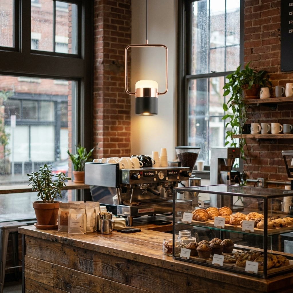 Marisol LED pendant light over a cafe counter