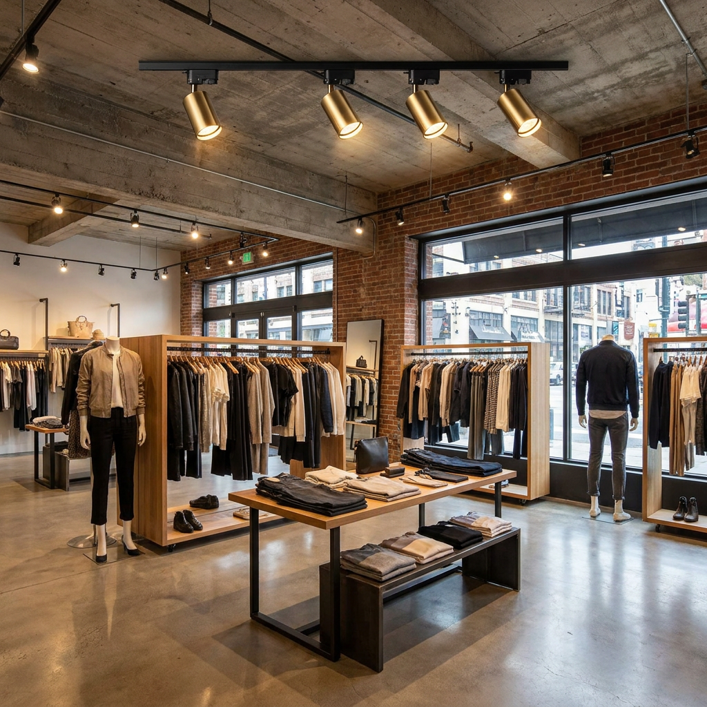 Rennick black LED track light in a retail clothing store