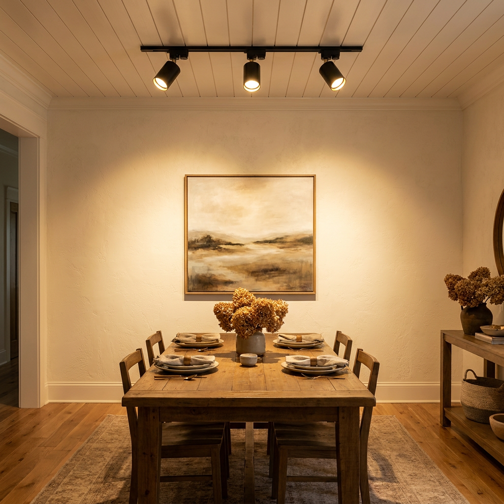 Rennick black LED track light in a dining room