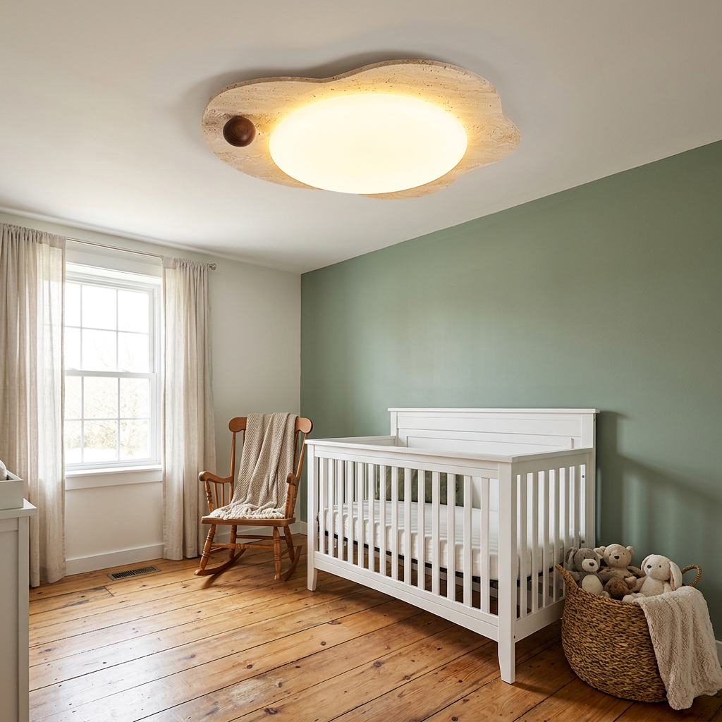 Nuvola Travertine Cloud Ceiling Light in Yellow Travertine & White farmhouse nursery