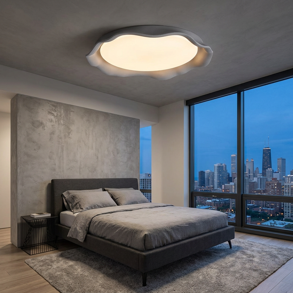 Calanque Microcement Wave Ceiling Light in Gray apartment bedroom