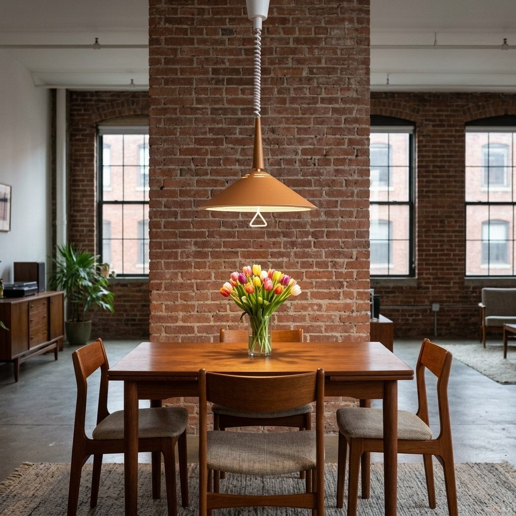 Aelith cone pendant light in Caramel, apartment dining, Philadelphia PA