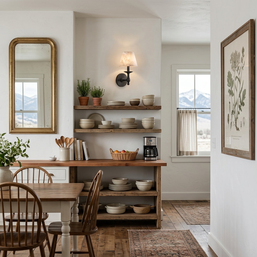 Agathe alabaster candlestick wall sconce in Black, farmhouse kitchen, Bozeman MT