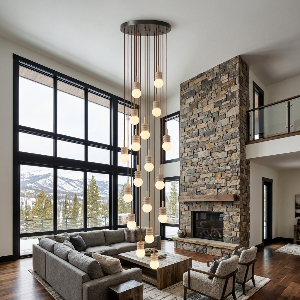 Violaine Yellow Travertine Ribbed Pendant Light 18 Lights in a great room