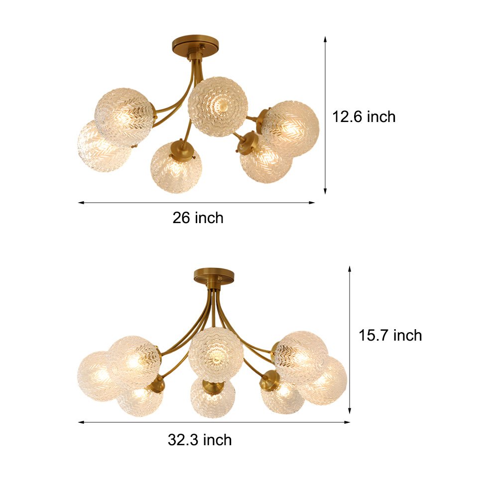 Verriere Carved Glass Brass Ceiling Light