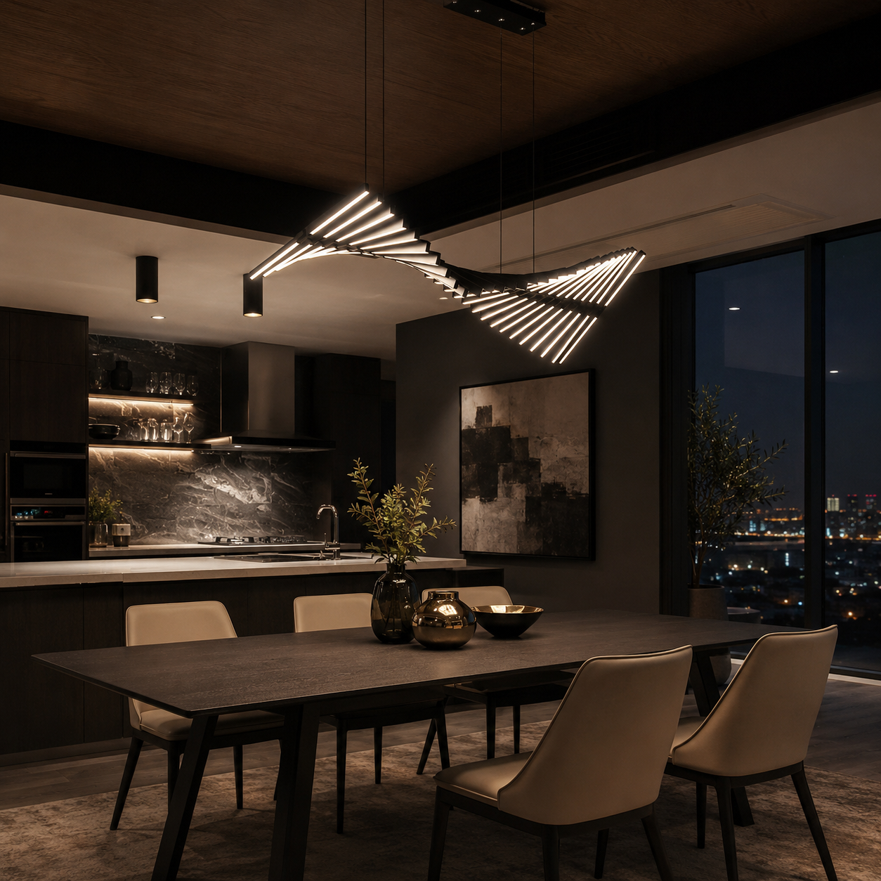 Nyxara Fishbone LED Linear Pendant Light