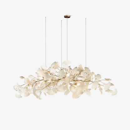 Icho Porcelain Ginkgo Leaf Linear Brass Chandelier