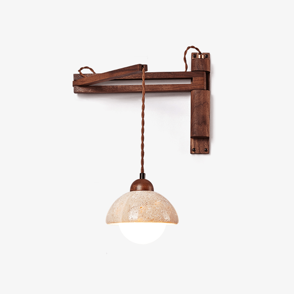 Sedona Travertine Dome Walnut Arm Wall Sconce