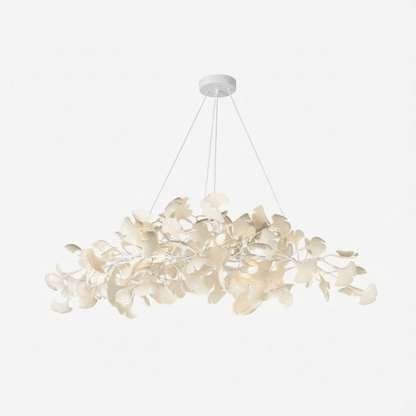 Icho Porcelain Ginkgo Leaf Linear Brass Chandelier