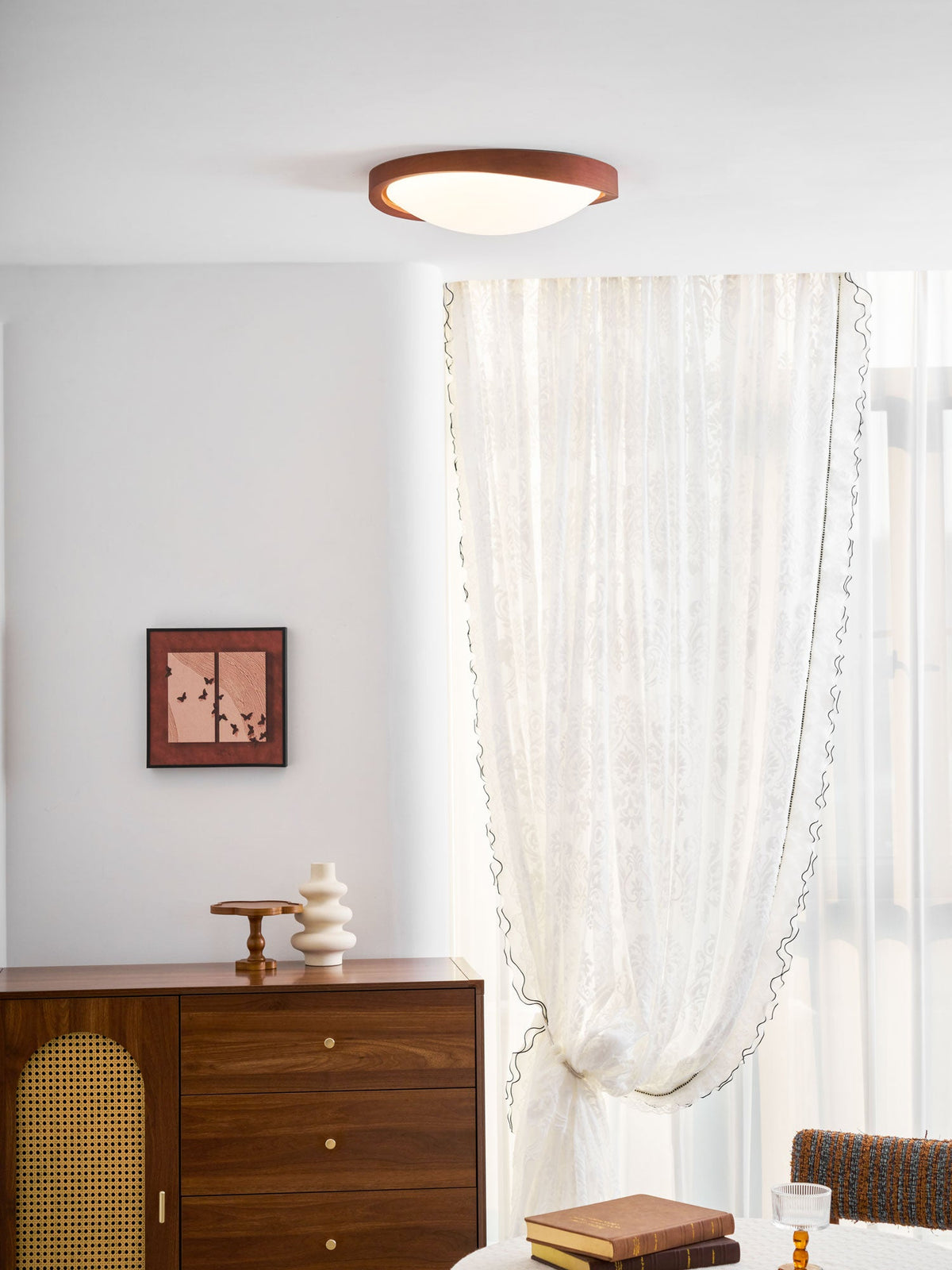Noyer Walnut Curved Edge LED Flush Mount Ceiling Light