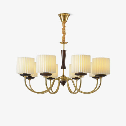 Halvard Pleated Shade Walnut Chandelier