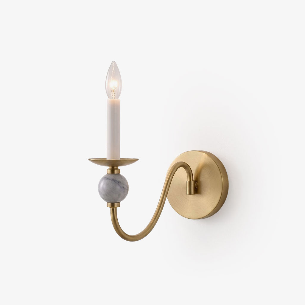 Brisa marble ball wall sconce in Brushed Brass, front view