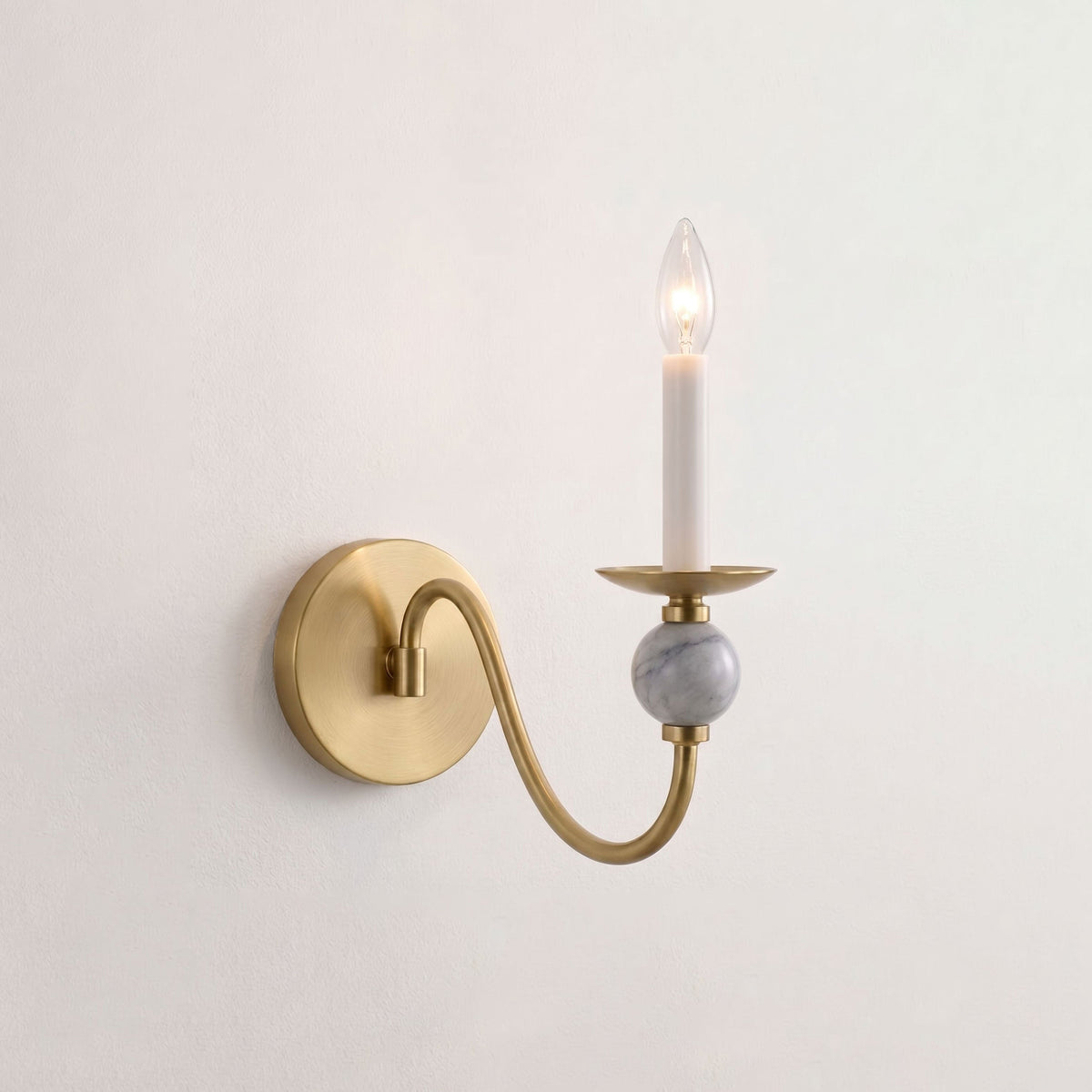 Brisa marble ball wall sconce in Brushed Brass