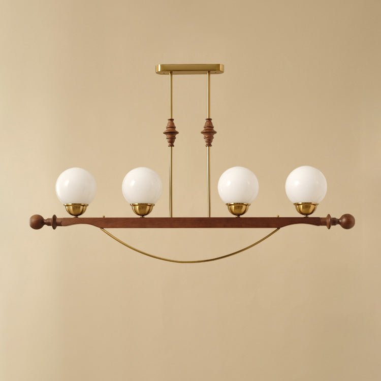 Verdane Walnut and Gold Linear Globe Chandelier