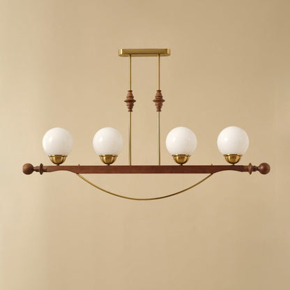 Verdane Walnut and Gold Linear Globe Chandelier