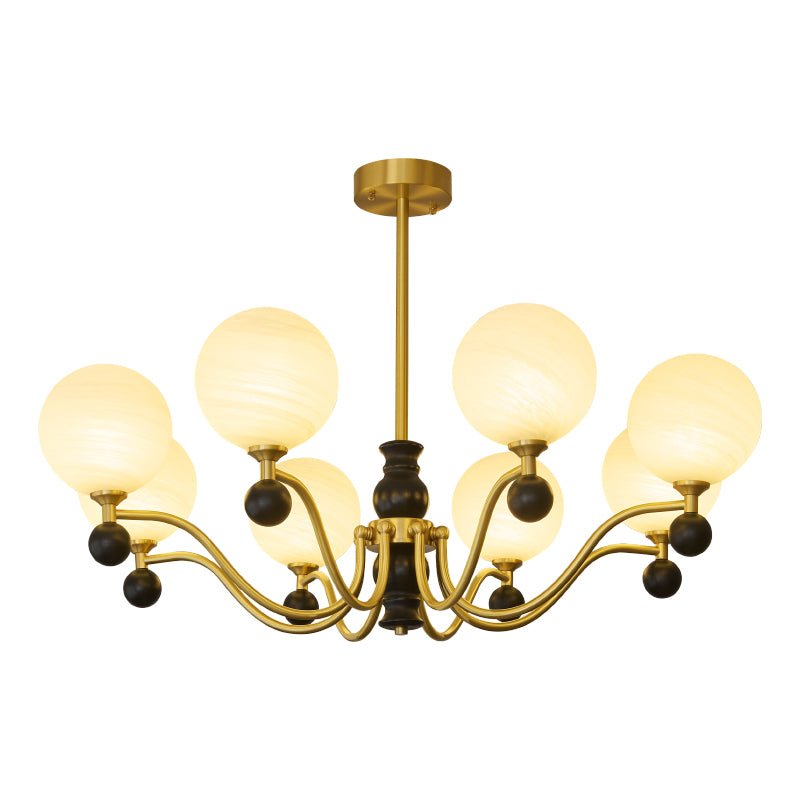Ulyana Brass and Walnut Glass Globe Chandelier